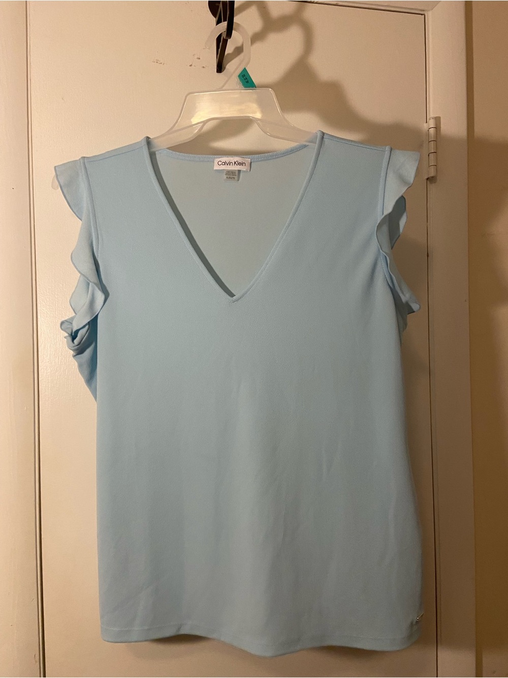 Calvin Klein Pale Blue V-Neck Ruffle Sleeve Blouse